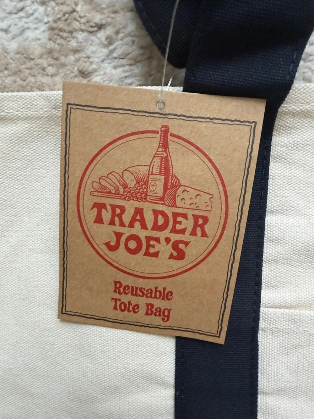 Trader Joe’s Cream/Navy Large Canvas Tote Bag